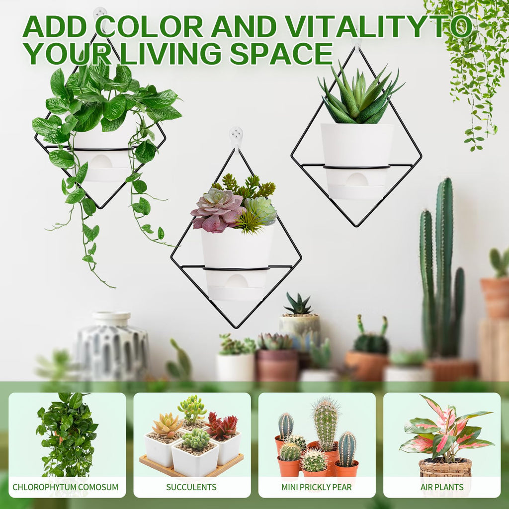 3 Sets Wall Planters for Indoor Plants Geometric Hanging Planters for Indoor Plants - Self-Watering Flower Pots with