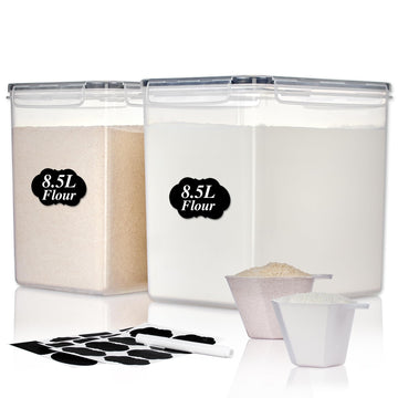 8.5L Extra Large Flour Sugar Storage Containers, 2 PCS, Black