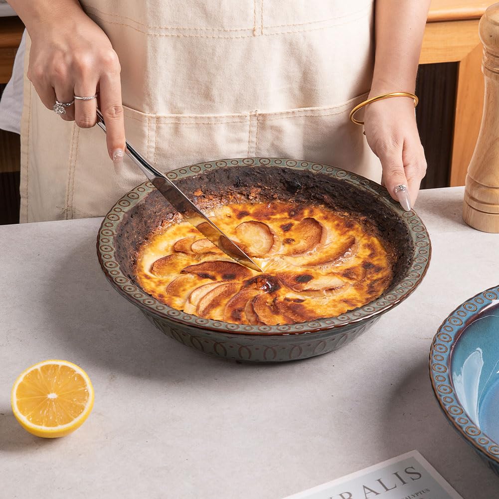 Ceramic Pie Pan for Baking, Round Baking Dish Pan for Dinner 10 Inches, Pie Dish Non-Stick Pie Plate for Quiche, Tart