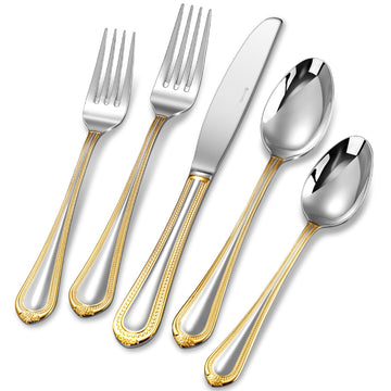 Premium Pearl Edge 20/45/65-Piece Silverware Set (65, Gold Accent)