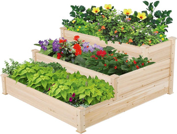 3 Tier 47 x 47 x 22in Raised Garden Bed Horticulture Outdoor Elevated Flower Box Tiered Garden Bed Wooden Vegetables