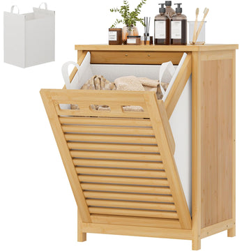 Bamboo Tilt Out Laundry Hamper Cabinet with 15.5 Gal Removable Bag