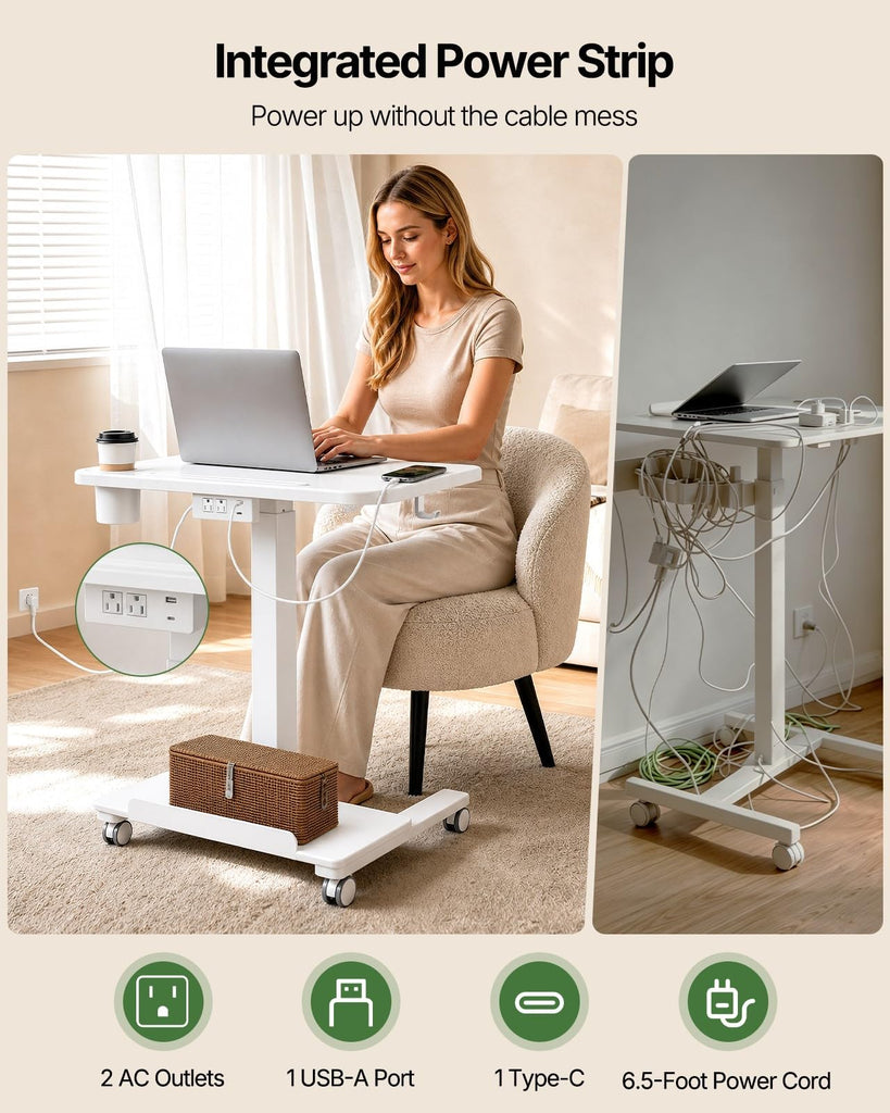 Mobile Standing Desk with Drawer, Height Adjustable Rolling Desk