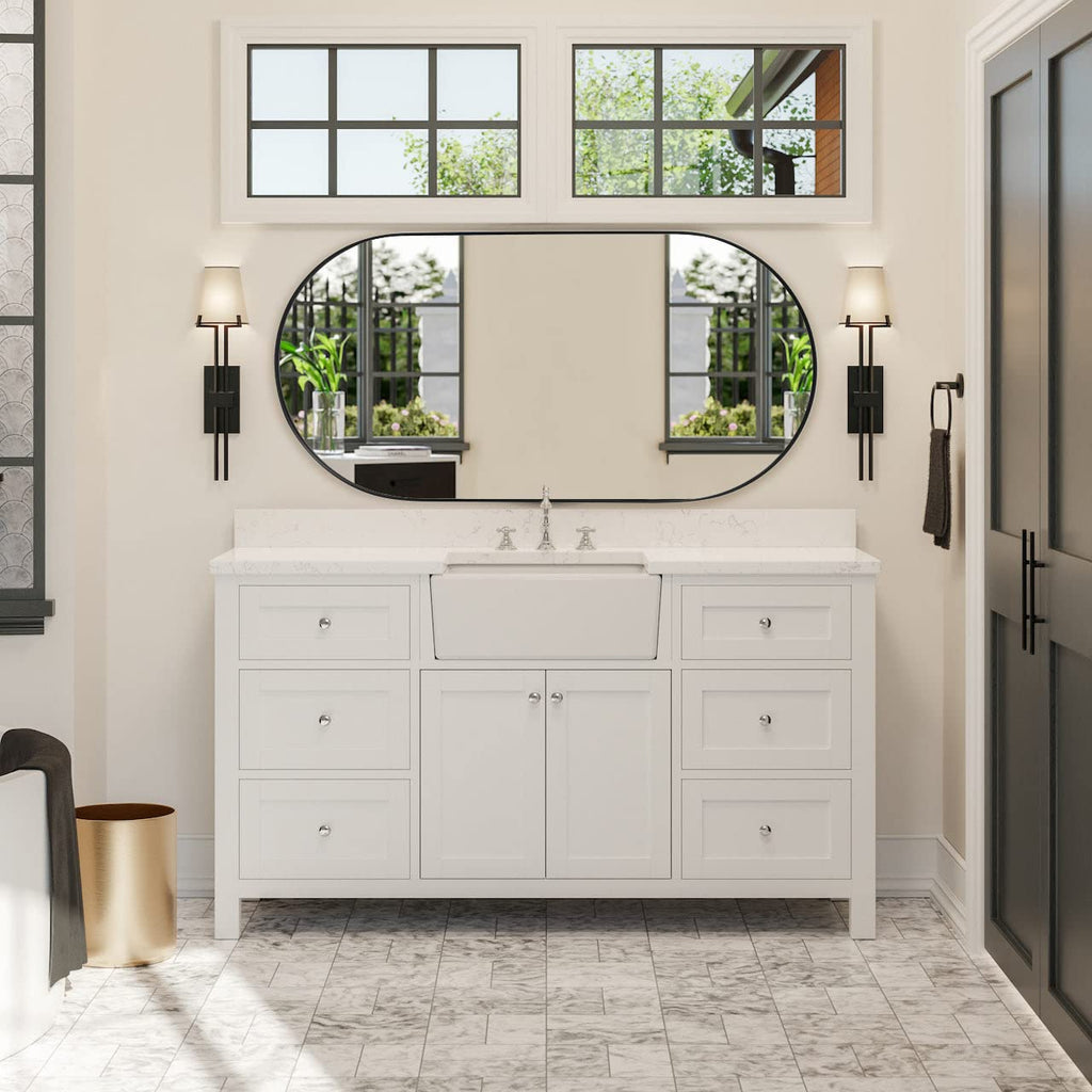 Chrome Oval Bathroom Mirror 20x40'' Pill Shaped Oblong Vanity Mirror Metal Framed Capsule Mirror for Wall in