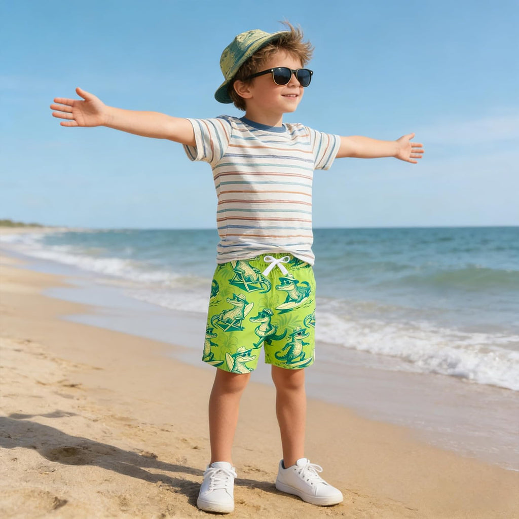Boys Funny Print Swim Trunks with Anti-Chafe Mesh Lining