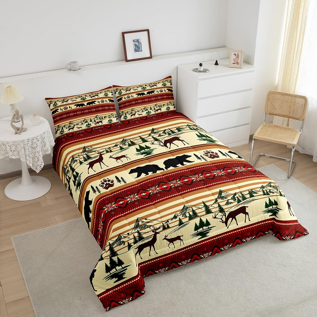 Bohemian Deer Bedding Sets King Bear Wildlife Hunting Theme Comforter Cabin Decor Boho Western Duvet Insert for Adult