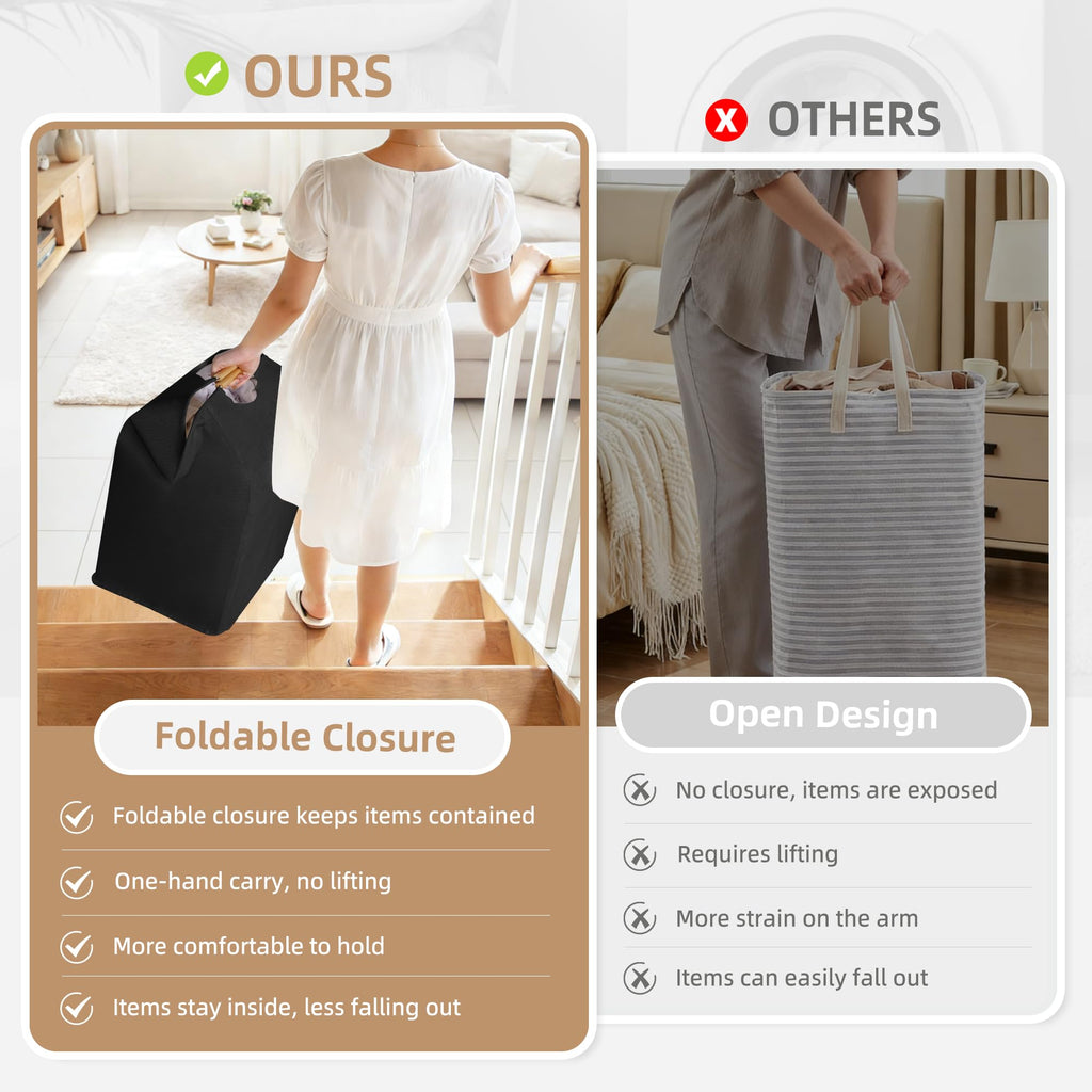 2-Pack Collapsible Laundry Hamper with Bamboo Handles, Black