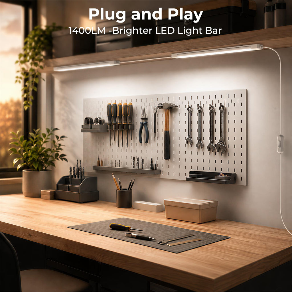 LED Under Cabinet Lighting, Plug-in Integrated 2-Bar Under Counter Lights with On Off Switch, 1400LM Bright Linked