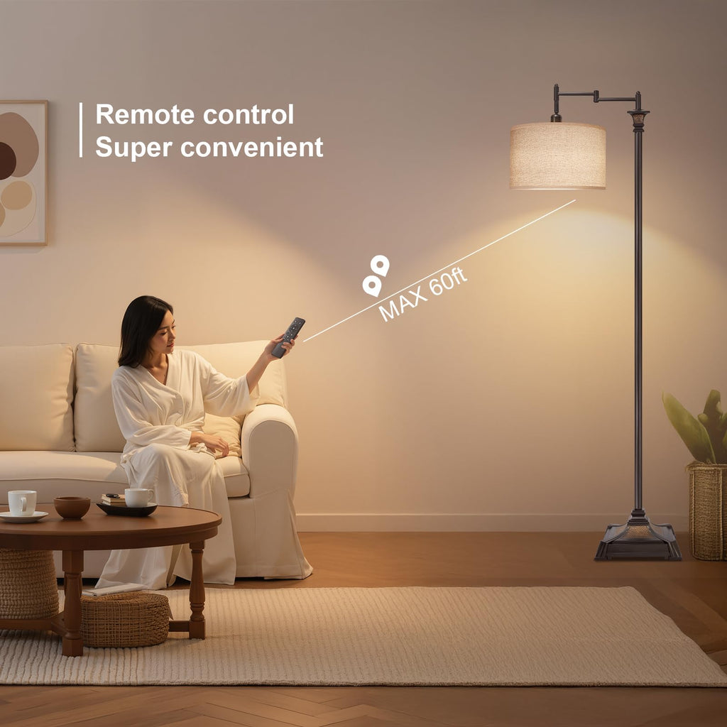 68" Tall Swing Arm Floor Lamp with Remote Bedroom