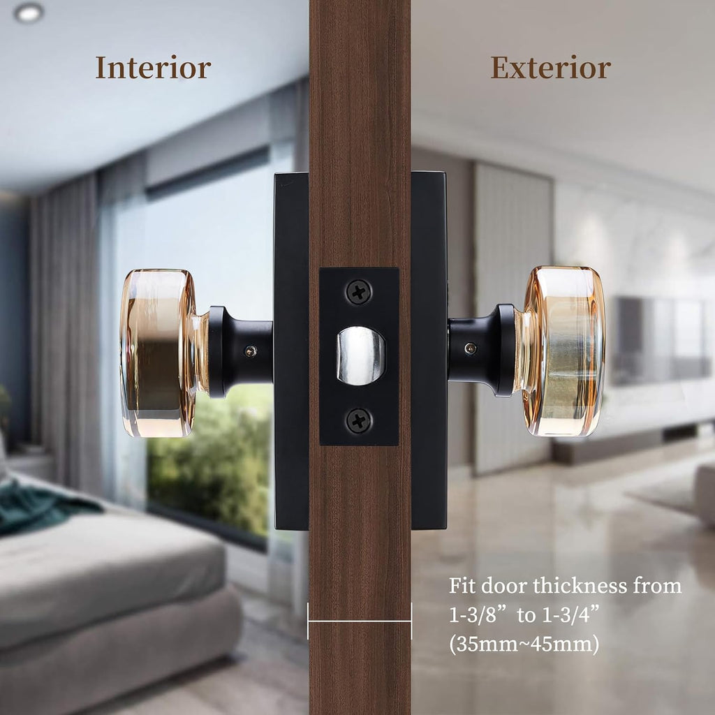 Champagne Crystal Glass Passage Door Knob, Fixed 2-3/8" Backset
