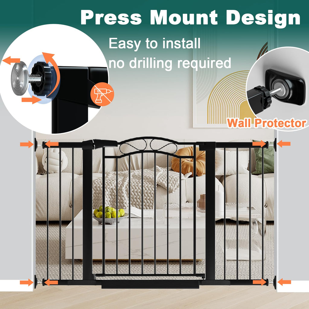 29.5"-48.8" Extra Wide Baby Gate for Stairs, Pressure Mounted Easy Walk Thru Pet Gate, Metal Safety Child Gate No