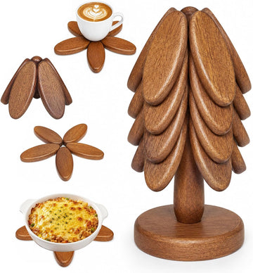 Wooden Trivets Set for Hot Dishes Kitchen Foldable Heat Resistant Trivet