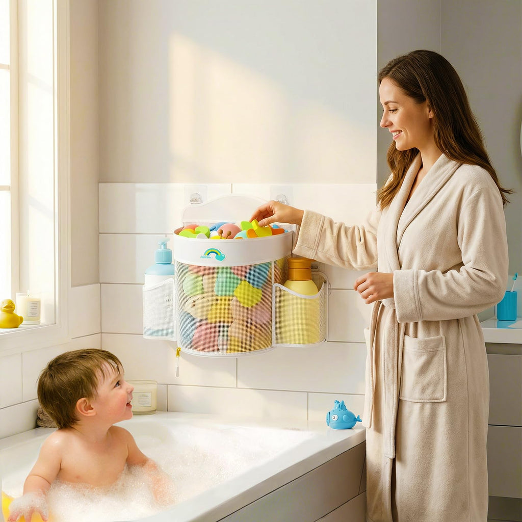 Hanging Bath Toy Storage, Quick Dry Mesh Holder for Kids Bathtubs