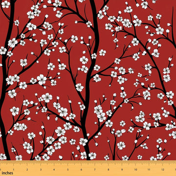 Cherry Blossoms Fabric By The Yard, Japanese Style Upholstery Fabric for Chairs, Chic Floral Decorative Waterproof