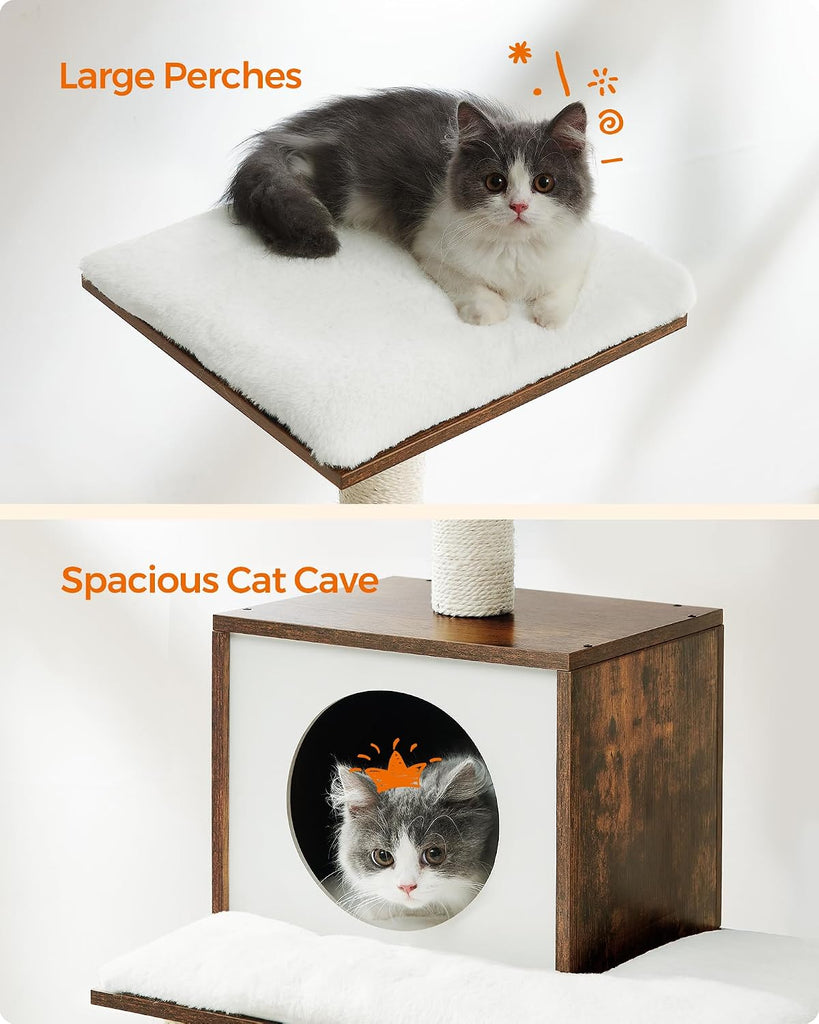 Cat Tree, 56.3-Inch Contemporary Cat Tower, Multi-Level Condo