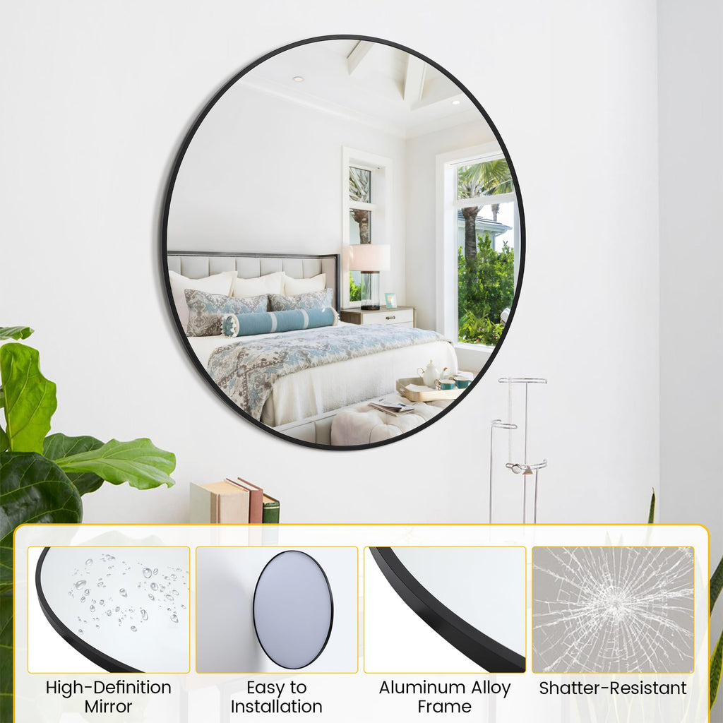 20 Inch Black Round Wall Mirror, Circle Mirror Metal Frame, Vanity, Entryway, Bedroom, Living Room, Wall Mounted