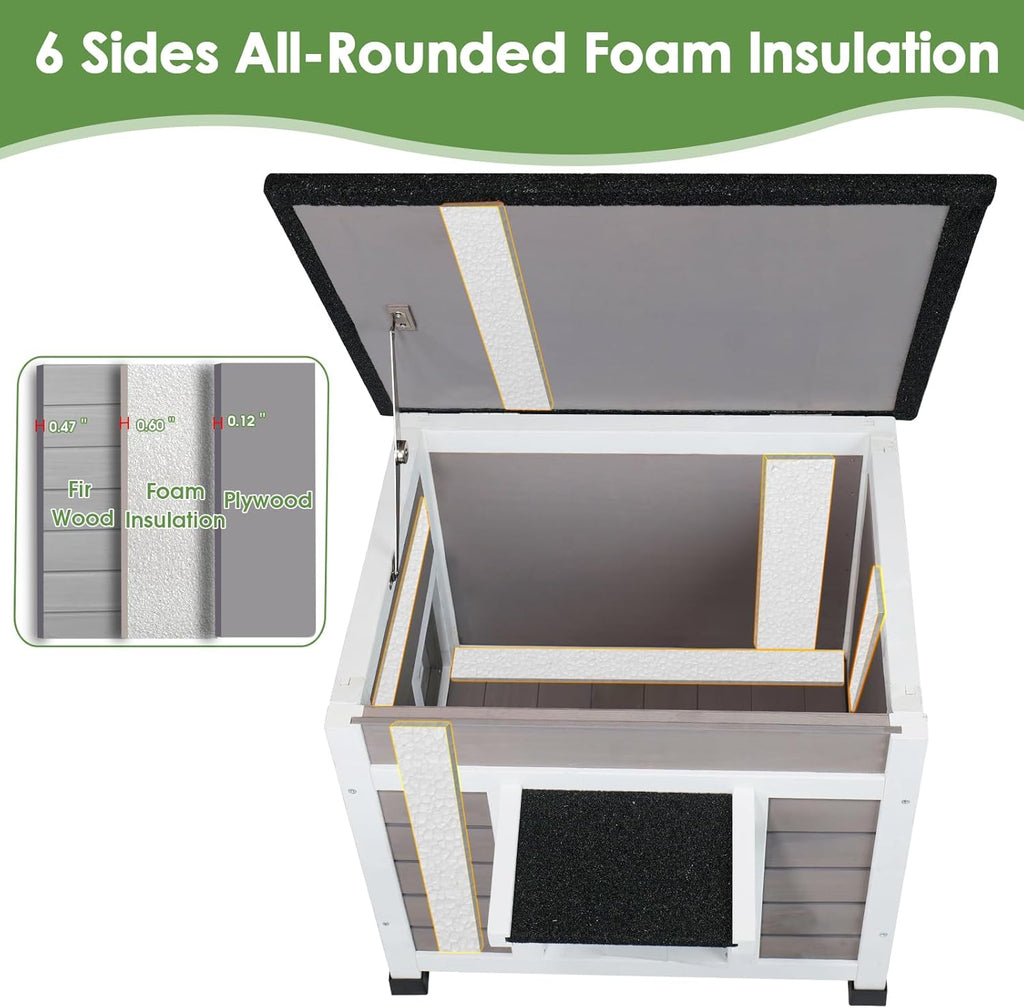 Outdoor Insulated Cat House, Weatherproof, Grey, 23.6"x20.9"x20.3"