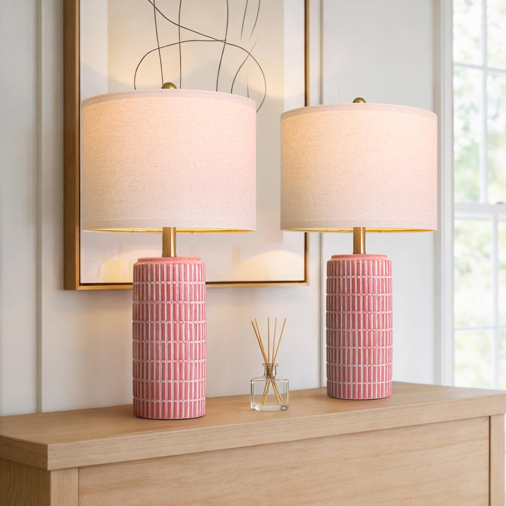 23" Ceramic Table Lamps, Farmhouse Bedside Lamps Set of 2, Rustic Nightstand Lamps Sideboard Entryway Hallway Decor