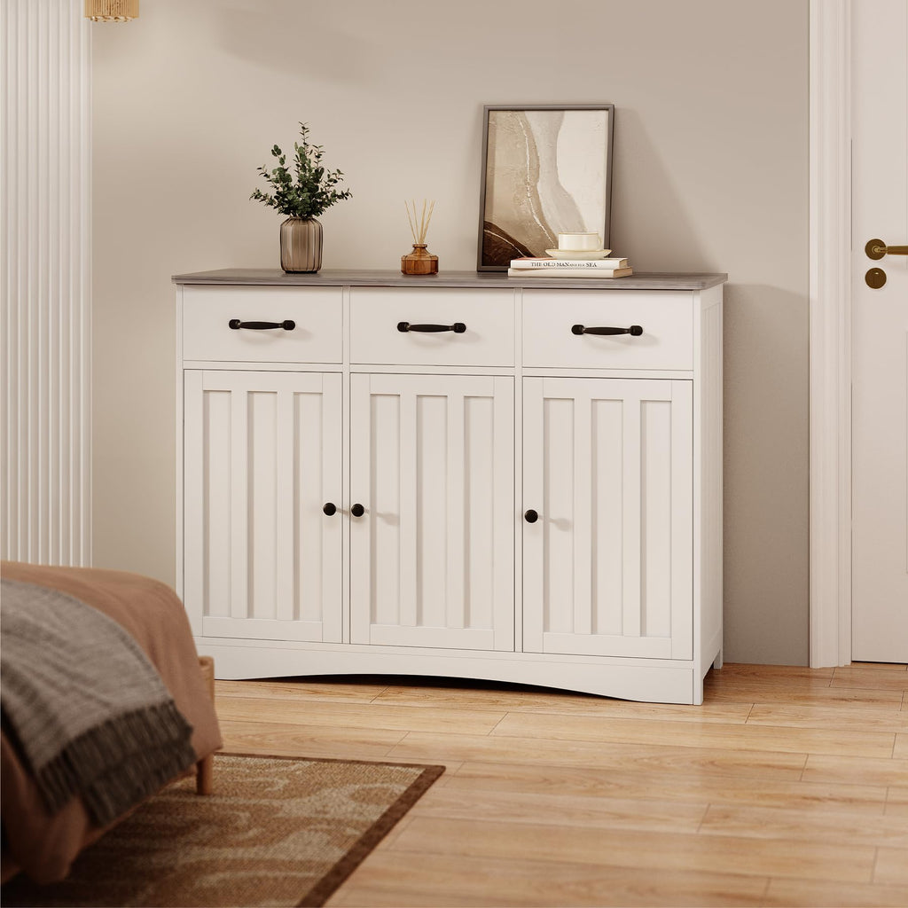 Farmhouse Sideboard Buffet Cabinet with 3 Drawers & Barn Doors