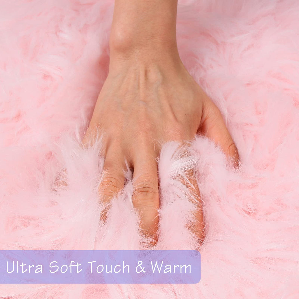 Pink Faux Sheepskin Runner Rugs 2x6 ft, Fluffy Fur Couch Covers