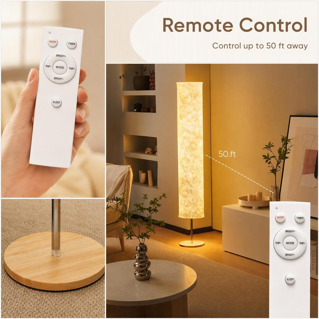 Remote Control Fabric Floor Lamp, Dimmable 3 Color Temperatures