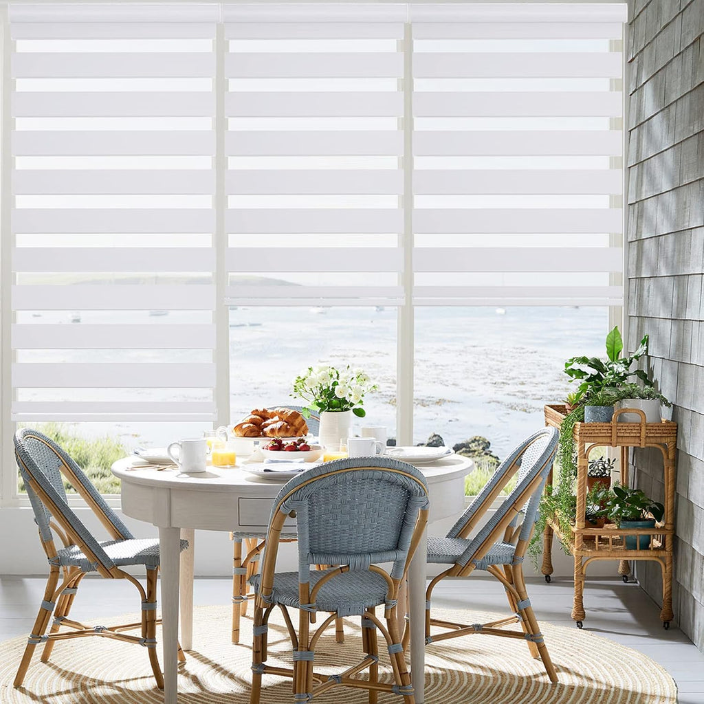 Custom Size Zebra Blinds Cordless Indoor Window Shades Privacy Dual Layer , Inside Outside Mount Easy Install