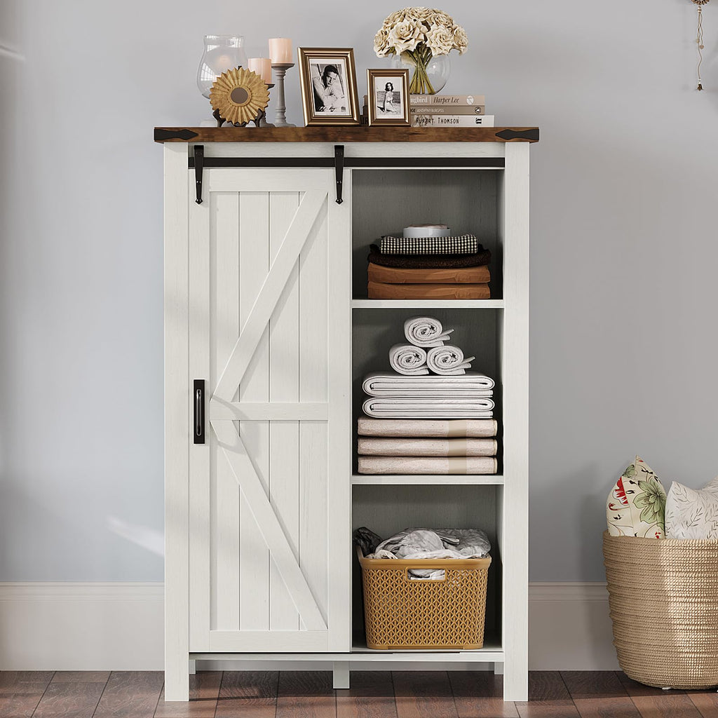 31.5" Farmhouse 5-Drawer Dresser with Barn Doors, Distressed White