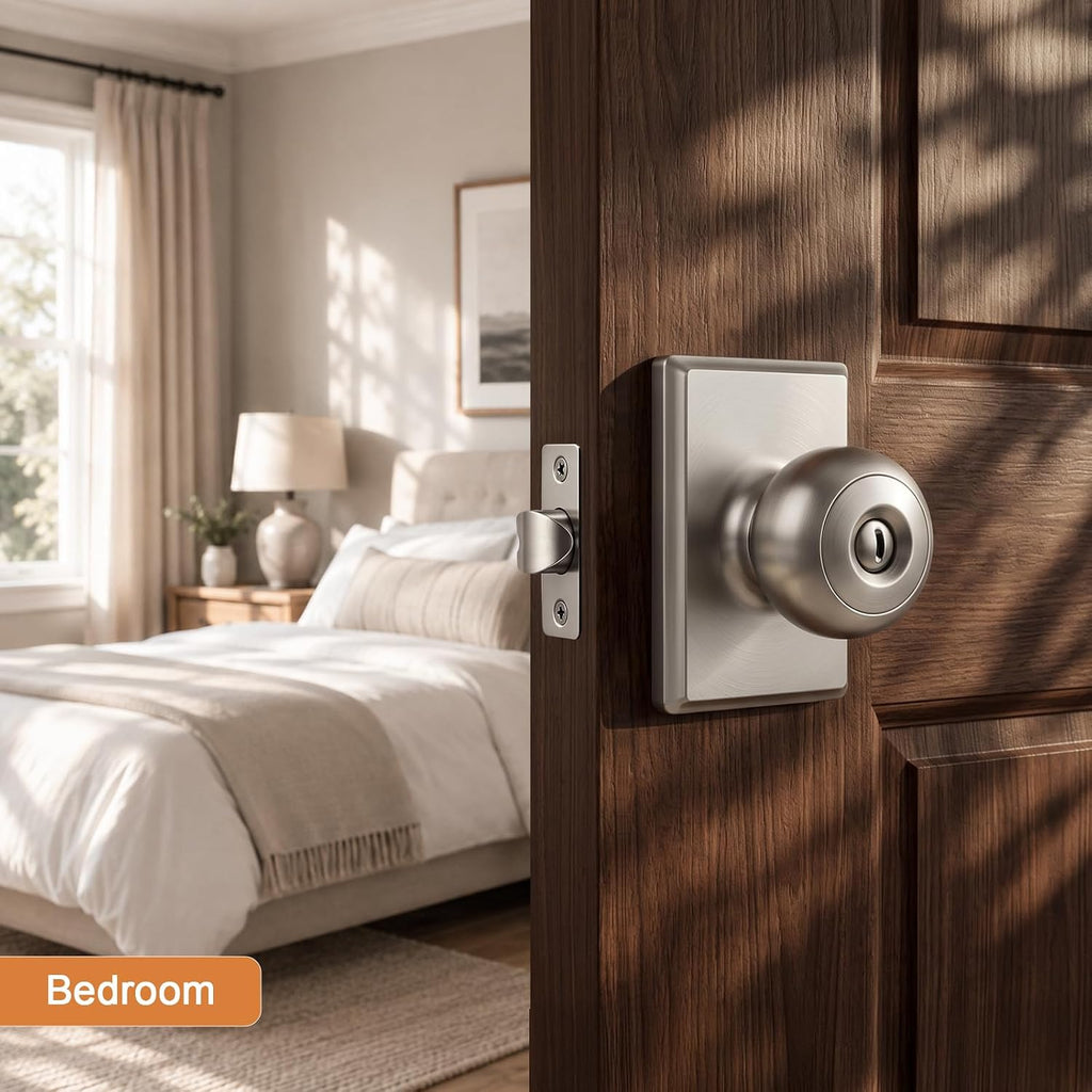 6 Packs Brushed Nickel Interior Privacy Door Knob with Lock
