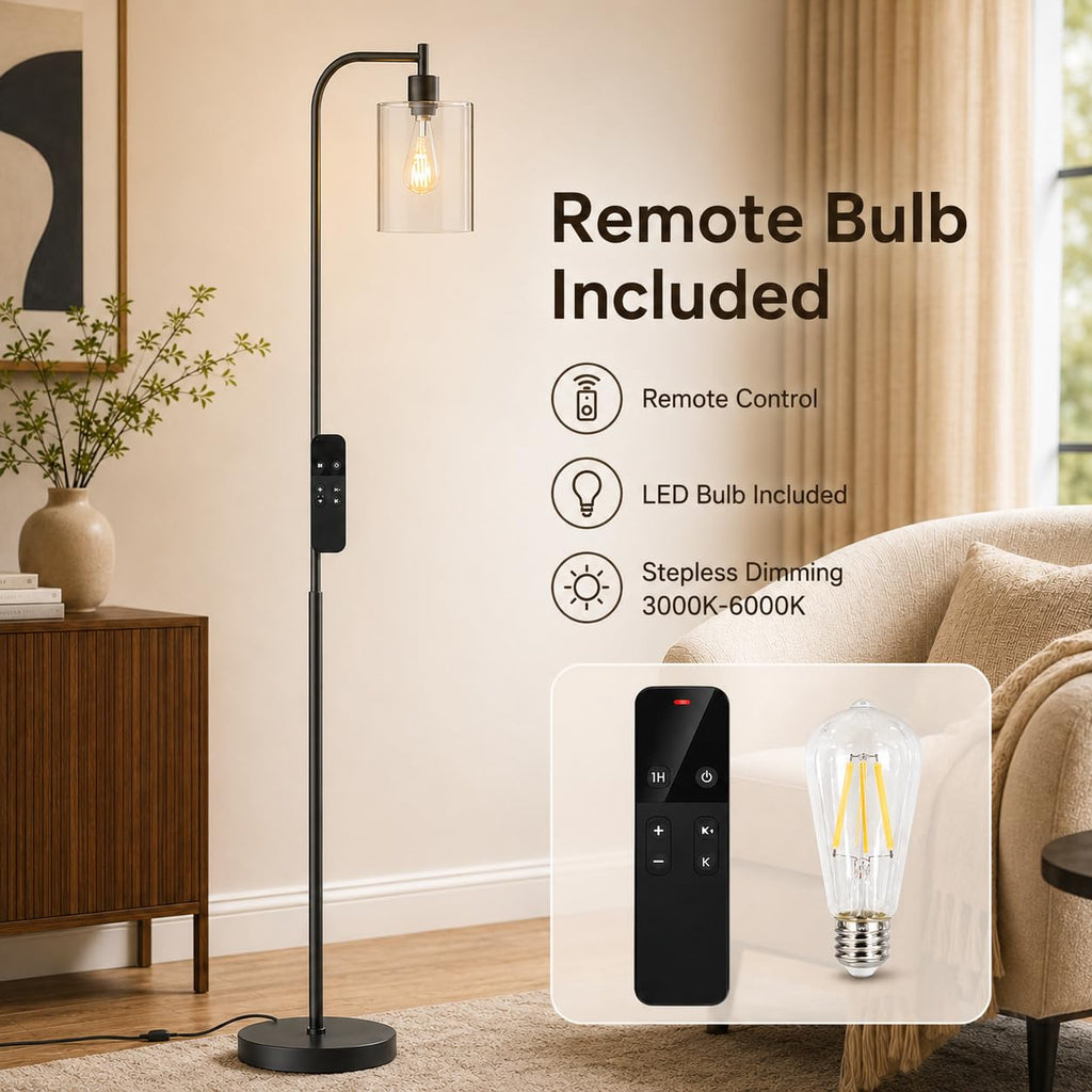 Industrial Floor Lamp with Glass Shade, LED Bulbs Included