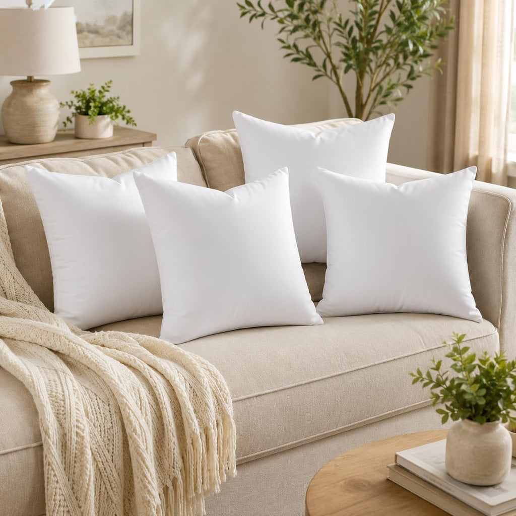 18 x 18 inches Pillow Inserts Hypoallergenic Brushed Microfiber Liner Down Alternative Filled Square - Set of 4