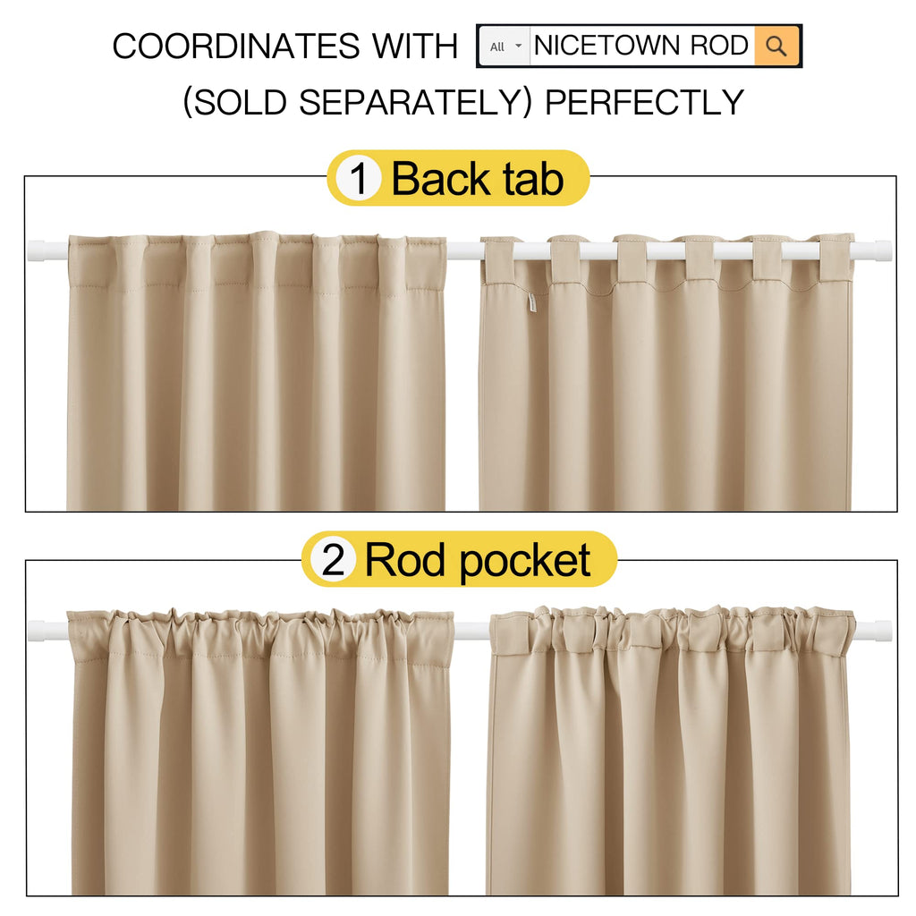 Blackout Curtain Panels Window Draperies - (Biscotti Beige Color) 70x72 inch, 2 Pieces, Insulating Room Darkening