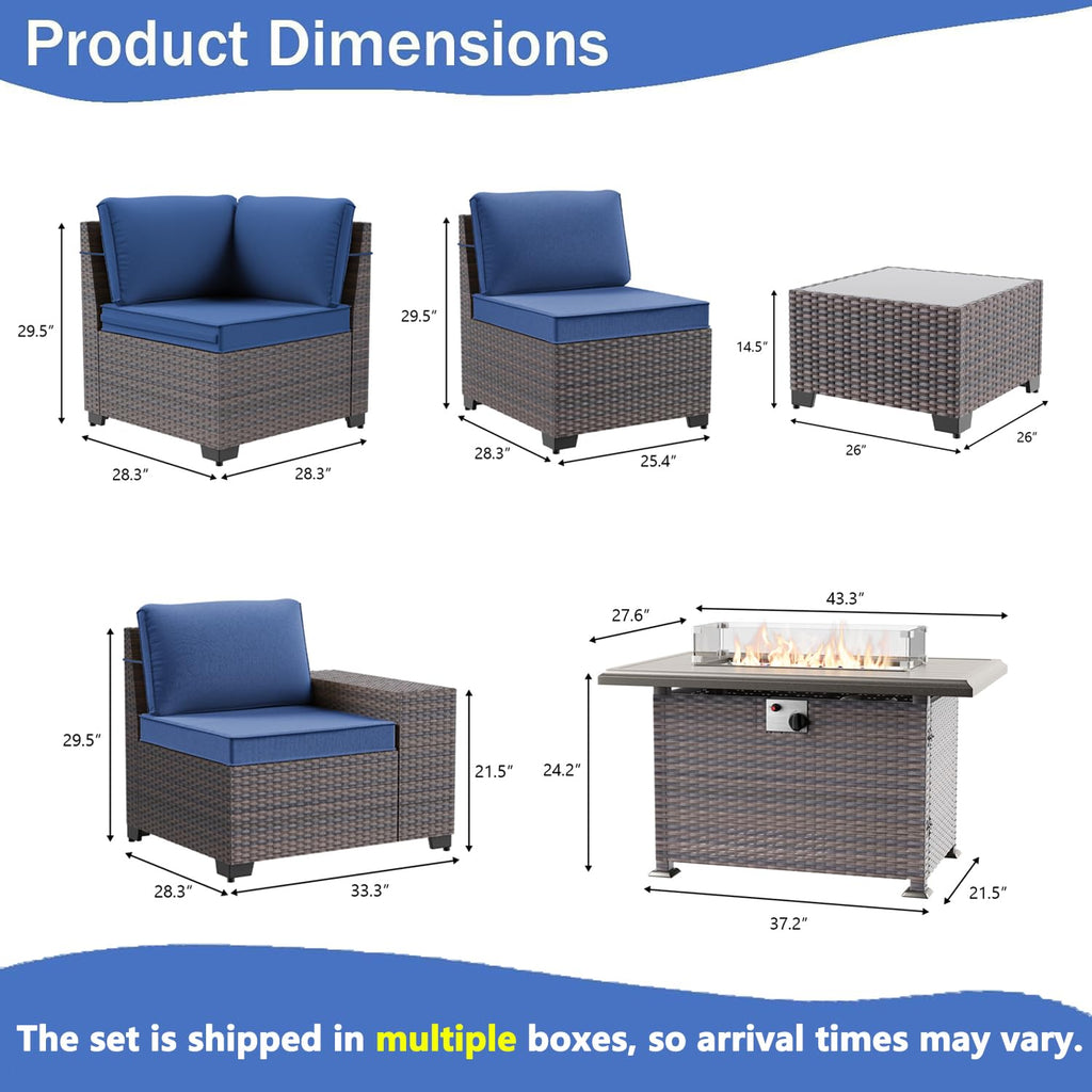 13 PCS Outdoor Patio Furniture Set, Outdoor Sectional Furniture with 43" 55000 BTU Gas Propane Fire Pit Table, All