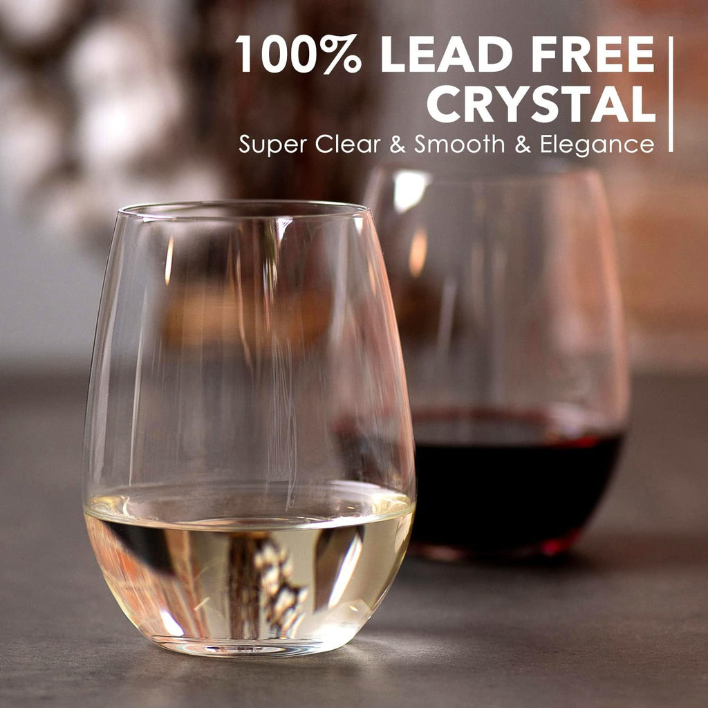 Stemless Wine Glasses Set of 6, Hand Blown Premium Crystal Red Wine or White Wine Glass 18Oz - Hand Crafted by