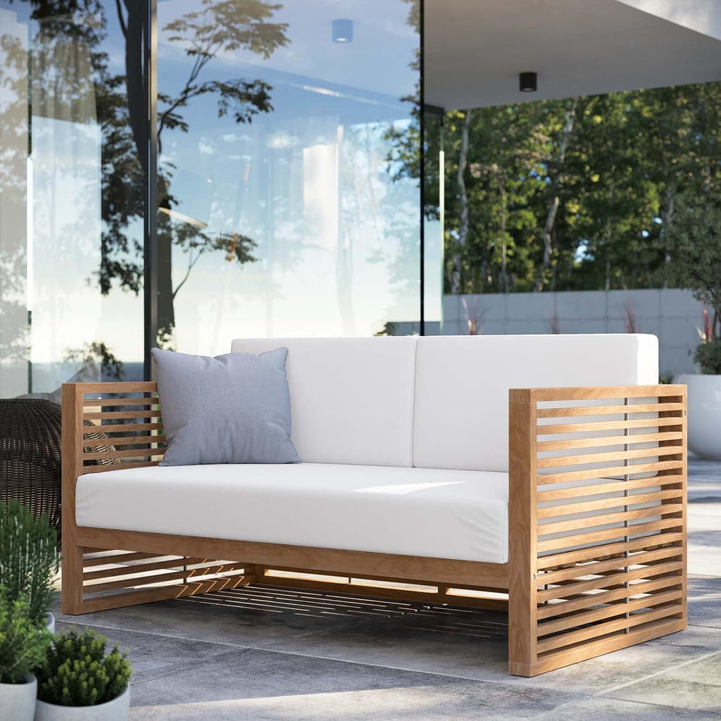 Carlsbad Outdoor Patio Teak Wood Loveseat in Natural White