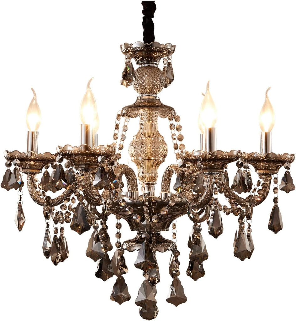 Modern Crystal Chandelier 6 Light Smoke Gray Crystal Chandelier Lighting Ceiling Hanging Crystal Light Fixtures for Living Room Dining Room Bedroom A110-B0D7VX3B74