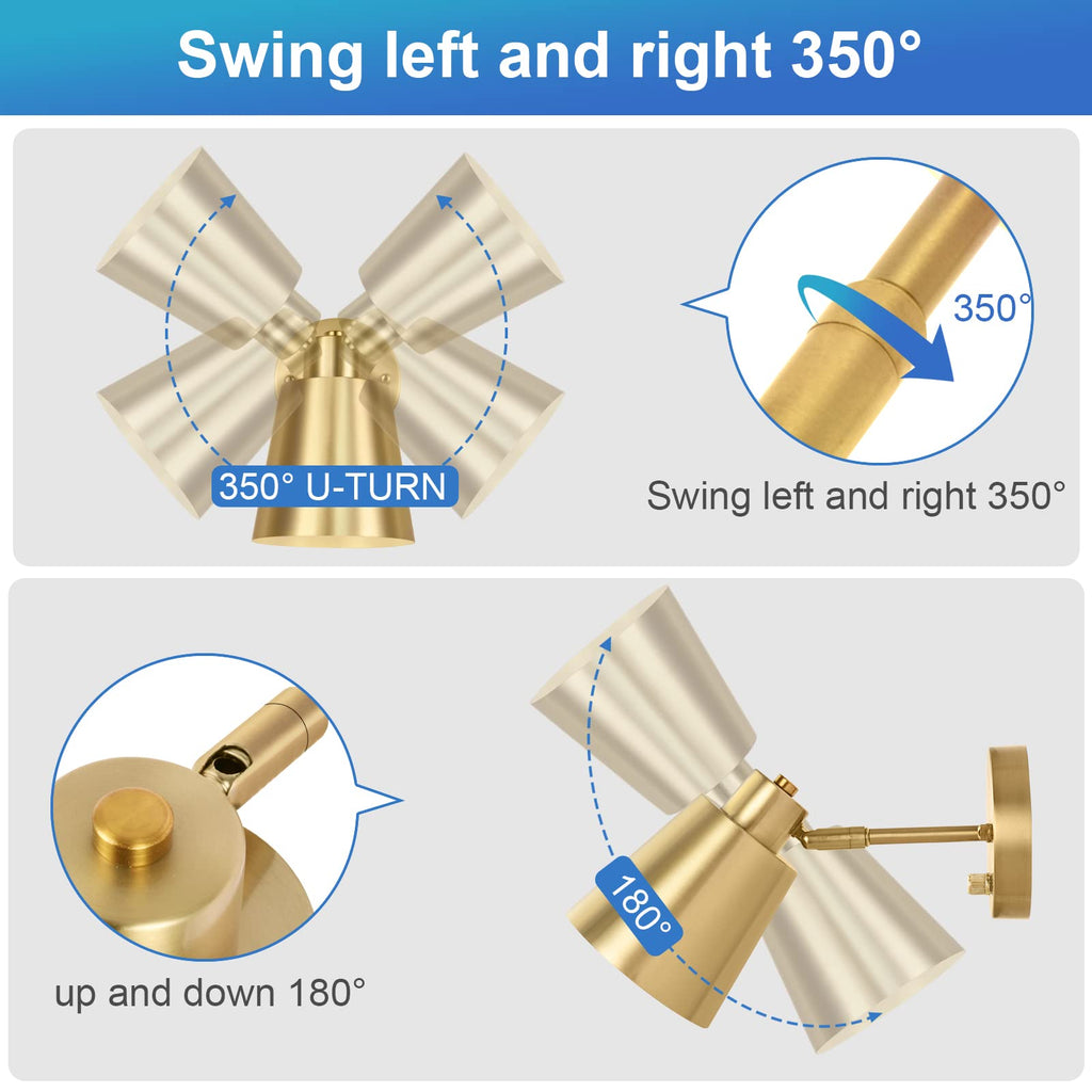 Dimmable Wall Sconce, Plug in Wall Sconce Adjustable Angle Wall Lights with Plug in Cord and Dimmer On/Off knob