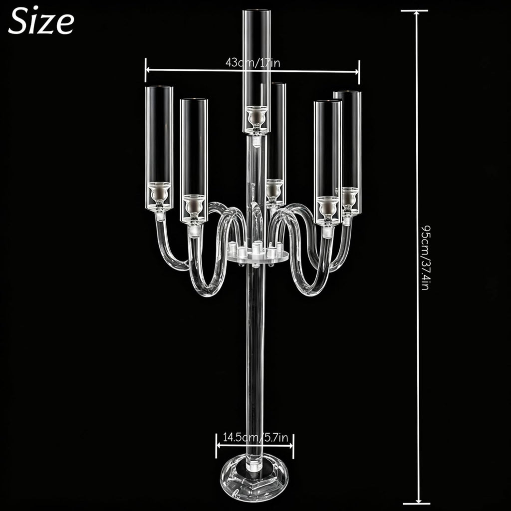 Acrylic Candelabra Centerpieces for Tables, 37.4in Tall 6 Arm Acrylic Candle Holder for Taper LED Candles, Clear