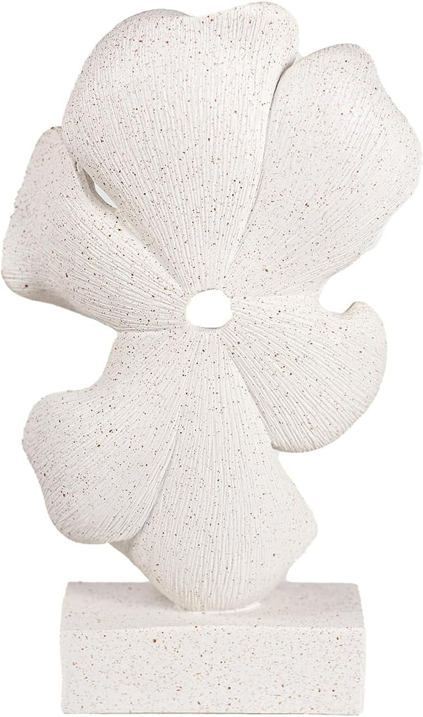 Abstract Flower Sculpture, White Speckled Resin, 10.63 x 6.3 x 2.56 in, Modern Decorative Figurine on Base