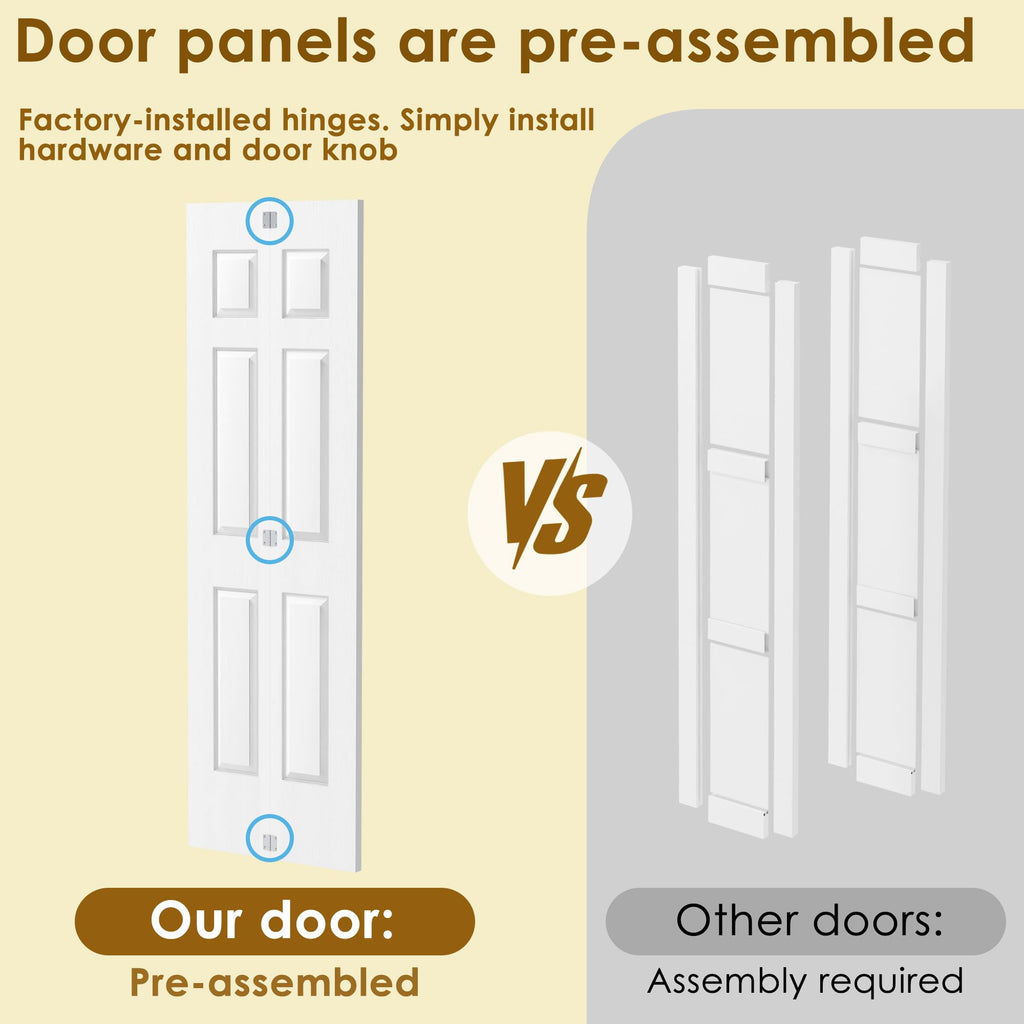 Bifold Closet Doors for 56" x 80" Opening, 6-Panel Hollow Core Folding Door