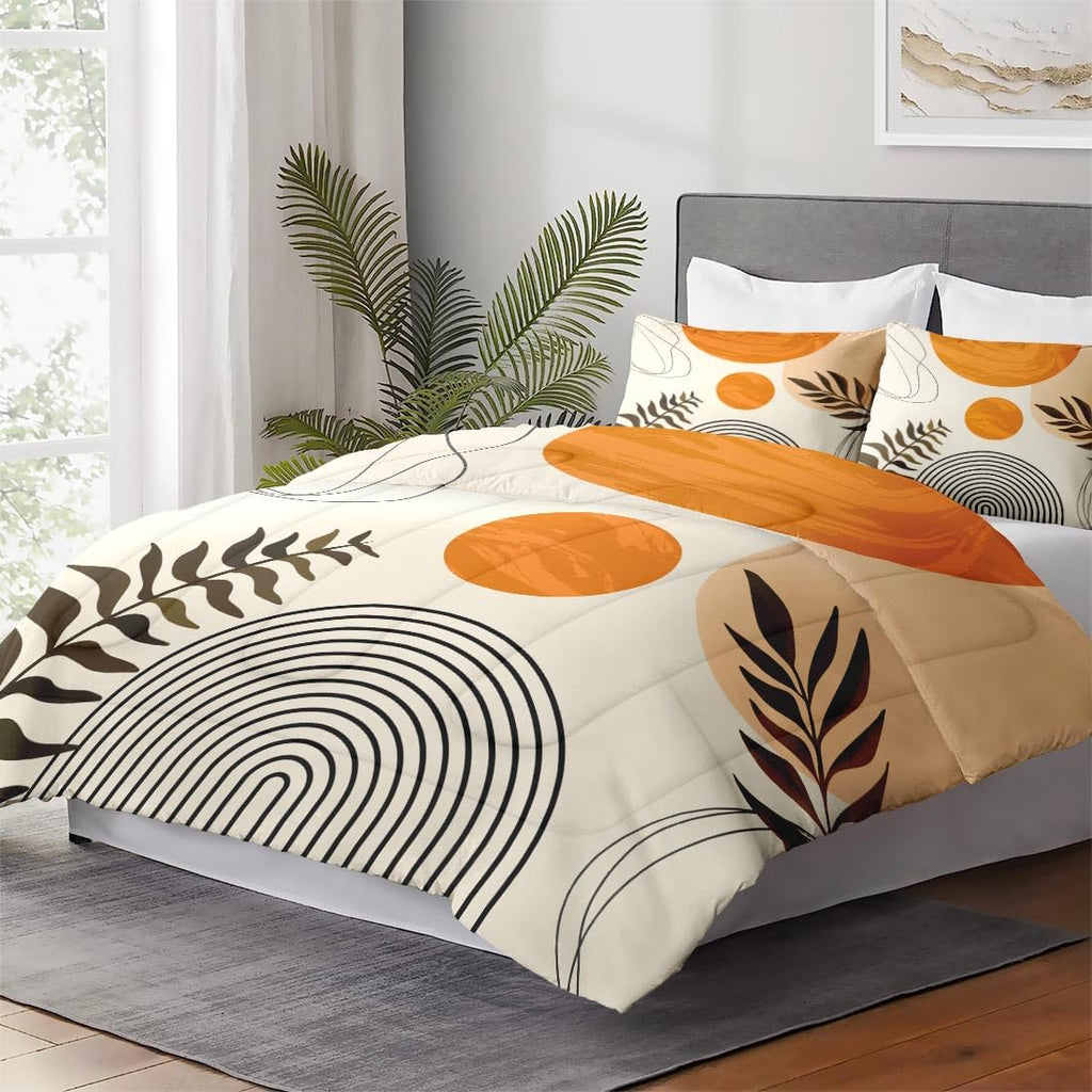 Queen Comforter Set, 3 Pieces Boho Geometric Bedding, All Season