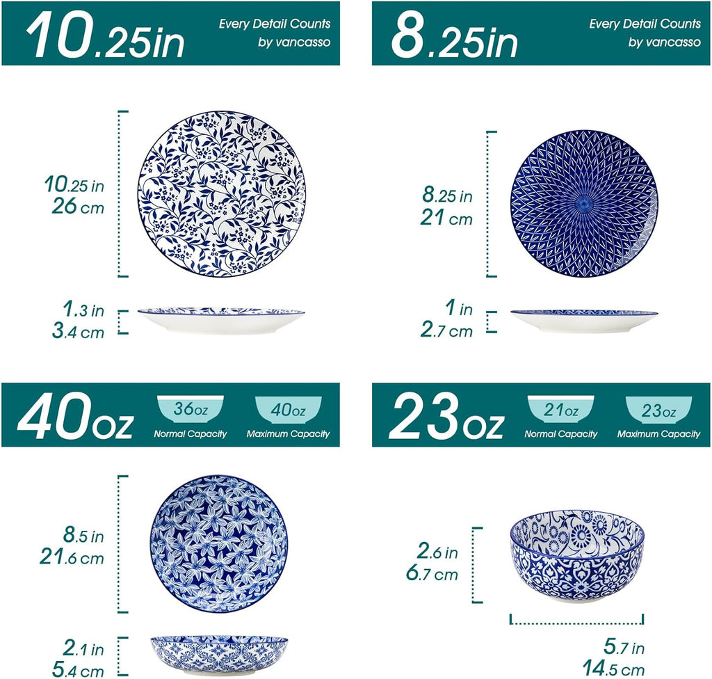 SELENE Plates and Bowls Set for 6, 24 Pieces Dinnerware Sets, Mircowave and Dishwasher Safe Dishes Set
