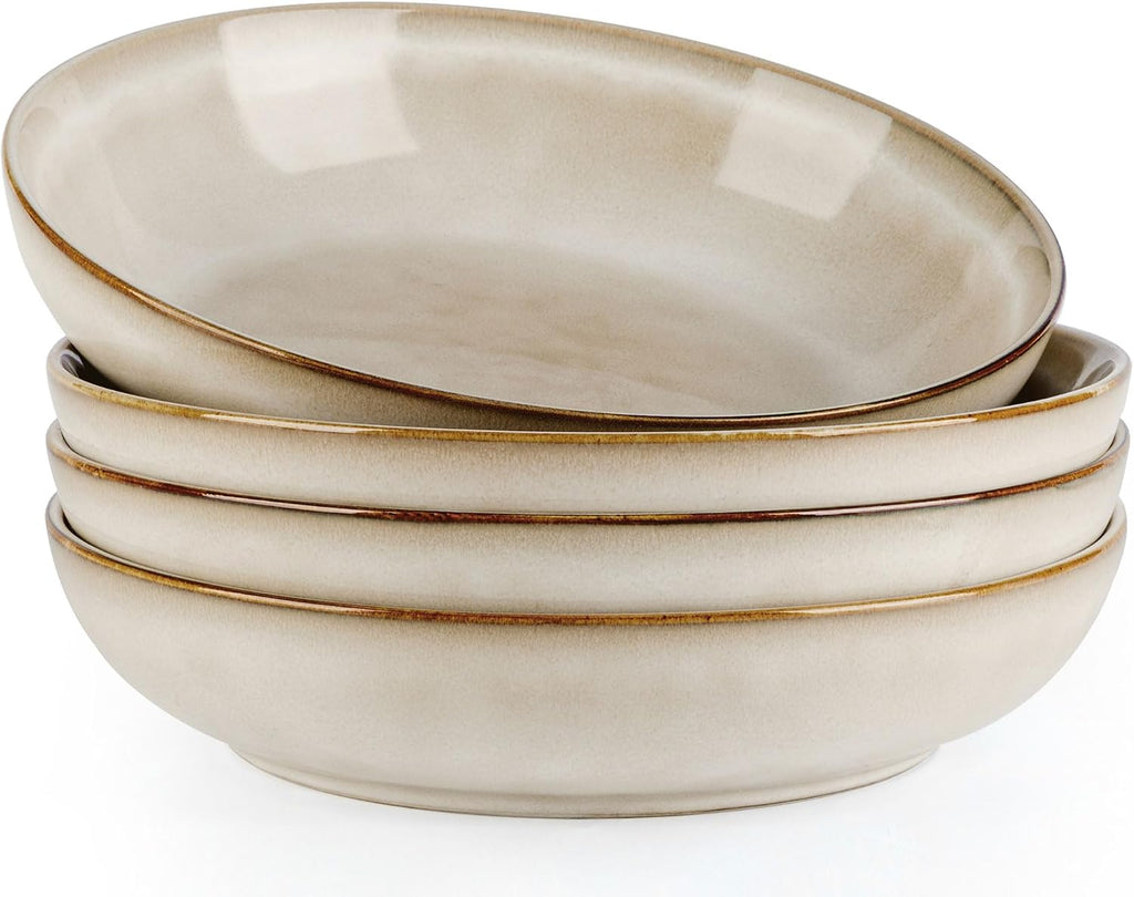 8.5'' Ceramic Pasta Bowls Set of 4, 36oz Large Stoneware Bowls Set | Large Dinner Serving Bowls Set, Wide Bowl Plate
