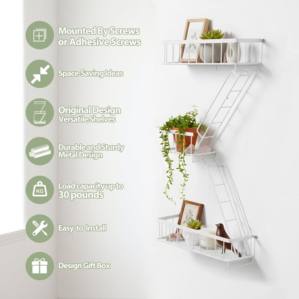 Fire Escape Wall Shelf White - Modern New York City Wall Decorative Display Ladder Floating Shelves Decor, Action