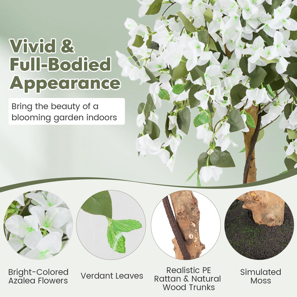53" Bougainvillea Artificial Tree, 2 Pack Faux Silk Flower Tree in Pot w/ 576 Flowers, 288 Leaves, Tall Fake Floor