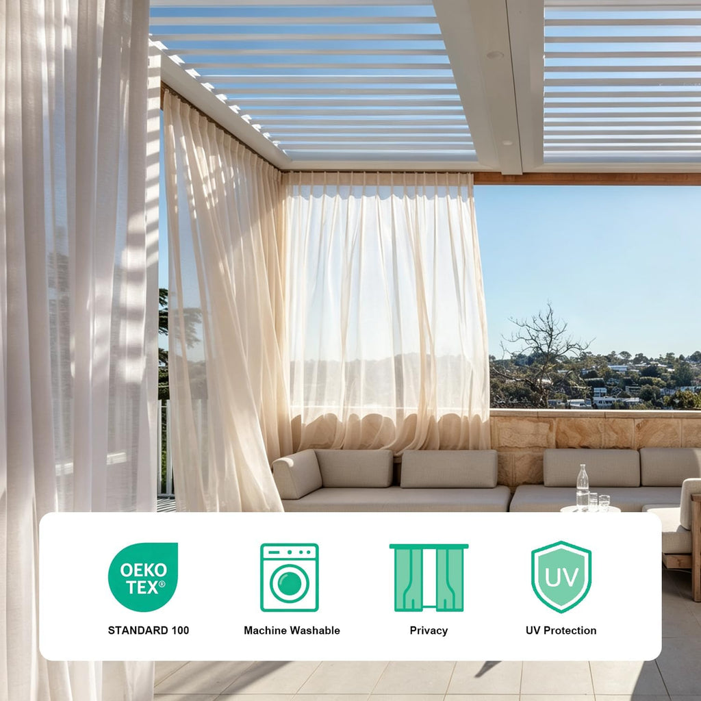 Waterproof Indoor Outdoor Sheer Curtains Patio Pergola Porch,White | Durable darkening outdoor curtains with grommet
