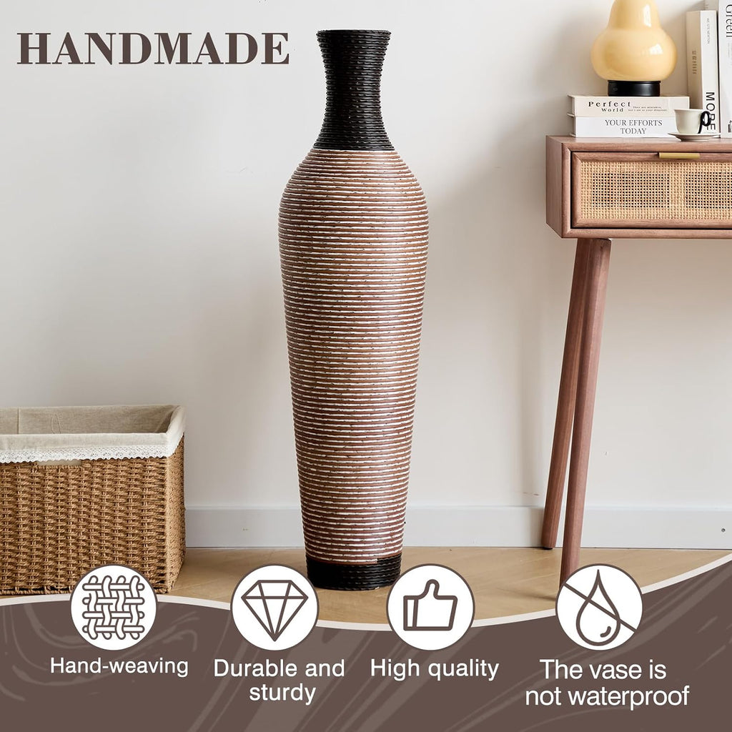 39.4" Tall Floor Vase, Handcrafted PVC Modern Textured Brown & Black Decorative Vase, Large Boho Standing Vase