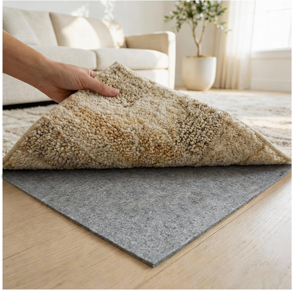 Felt Rug Pad with Gripper Dots, 8x10 Ft Non-Slip Rug Underpad with PVC Backing, 1/6" Thick Cushioned Carpet Pad - Set of 80