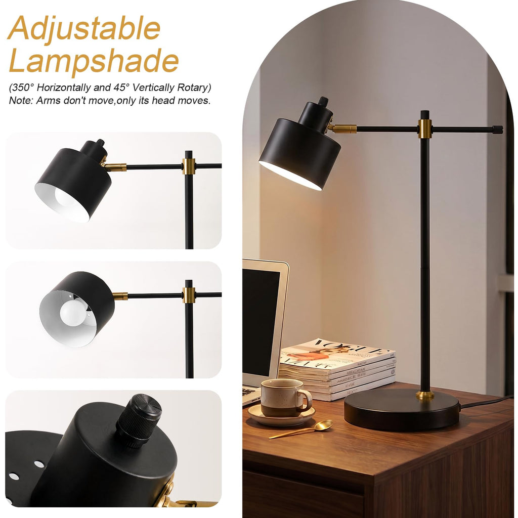 22.2" Modern Desk Lamp, Metal Table Lamp with LED Bulb, Adjustable Reading Lamps, Mid Century Task Lamp, Industrial