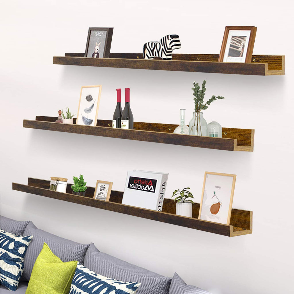 47 Inch Long Floating Shelves for Wall, Rustic Picture Ledge Large Shelf Bedroom Bathroom Kitchen, Set of 3 Different