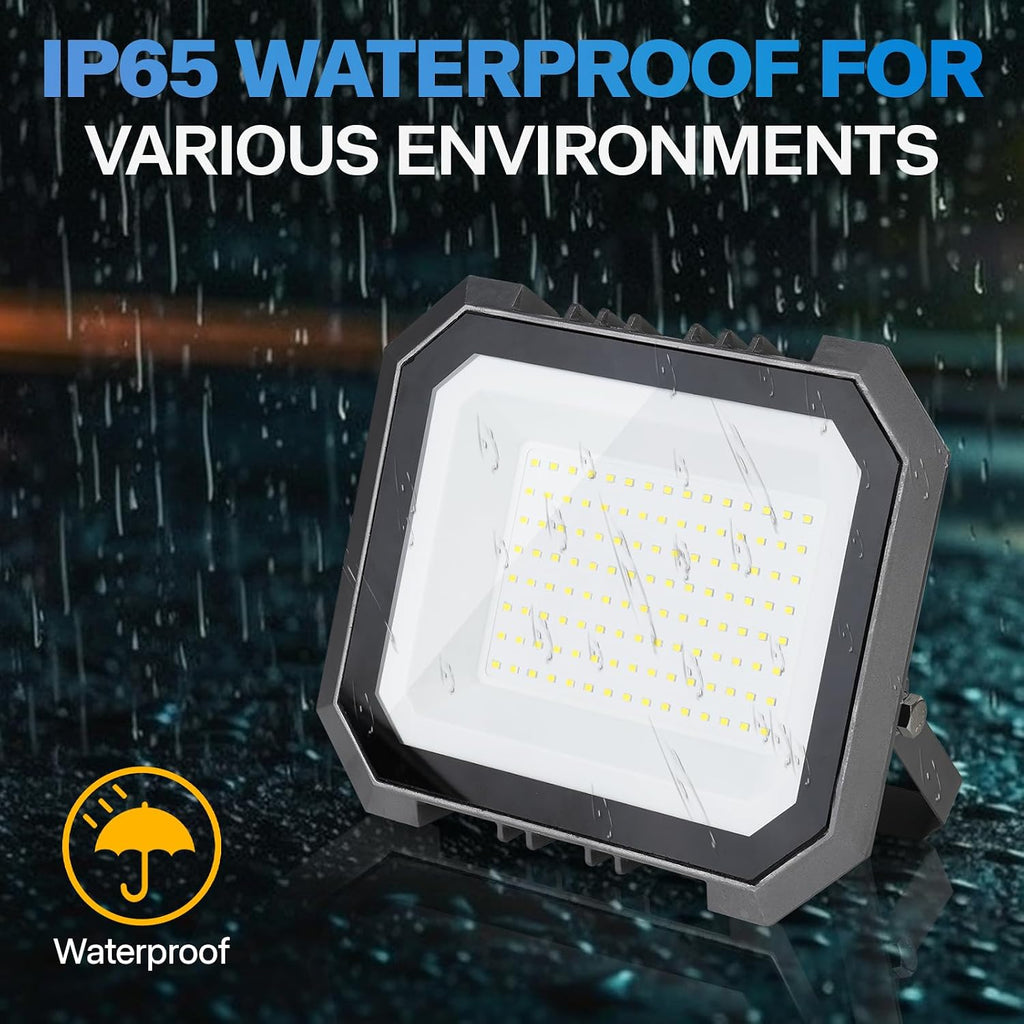 4 Pack LED Flood Lights Outdoor, 100W 10000LM Super Bright Floodlight Outside Work Light with 5.9FT Plug, IP65